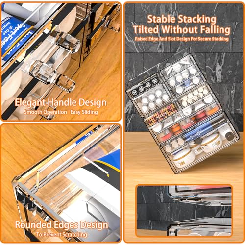 Acrylic Clear Makeup Organizer Countertop,Stackable Skincare Organizer for Vanity With 11 Drawer,Large Plastic Desk Accessories Organization,Bathroom Cosmetic Organizer Countertop for Beauty,Skin Care