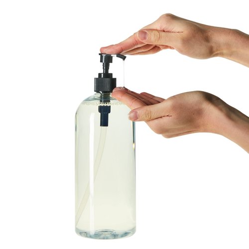 Okuna Outpost Refillable Shampoo & Conditioner Pump Bottles - 34 Oz Shampoo Pump Bottles - Non-Spill Saves Waste & Body Wash Dispenser - Hand Soap & Lotion Dispensers - Pack of 4, Clear/Black Top