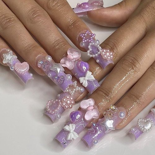 100 Pcs Purple Resin Kawaii Mixed Shape Nail Charms,Cute Bow Flower Bear Heart Nail Design Charms for Nails 3D Bowknot Camellia Moon Nail Charm for Women Nail Art Supplies Nail Accessories Nail Art