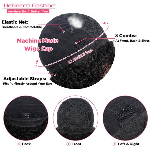 Rebecca Fashion Curly Bob Wig with Bangs Human Hair 10 Inch Short Curly Water Wave Bob Wig Human Hair Wigs for Black Women Glueless Wig 100% Brazilian Remy Hair Natural Color