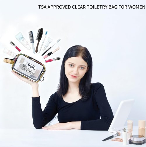 Rough Enough TSA Approved Clear Toiletry for Women Cosmetic Men Shaving Kit Bag Organizer Carry On Travel Essentials with Dry Wet 2 Compartments Quart Size Camo