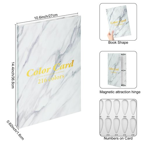 C12rtive 216 Nail Colors Book,Professional Nail Polish Chart Book with 240 Practice Tips & 1-300 Number Labels, Pre-Numbered Slots,Perfect for Salons and Home Use(Marble)