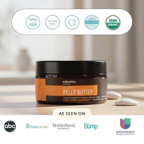 Mambino Organics Oh Baby! Belly Butter, Belly Cream with Shea Butter for Pregnancy, Minimizes Stretch Marks, Vegan, Cruelty-Free, Maternity Skin Care, 2-Pack, 4 fl oz