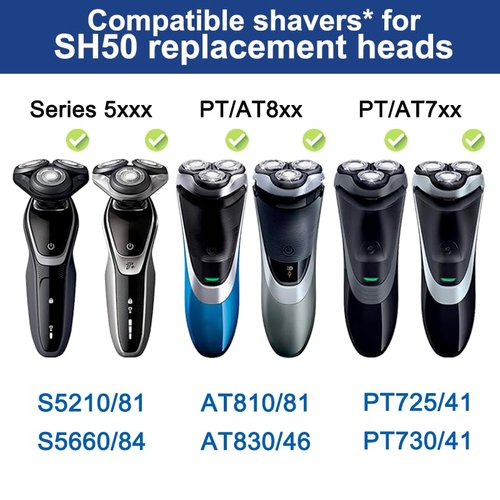 SH50 Replacement Heads Compatible with Philips Norelco 5000 Series Shaver, Blades for Philips Norelco Aquatec Shavers, HQ8 Replacement Blades, 6-pc Pack