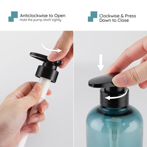 Shampoo Bottles with 2 Extra Pumps, Segbeauty 3pcs 16.9oz Bathroom Shampoo and Conditioner Dispenser with Funnel, 500ml Empty Plastic Refillable Shampoo Bottles for Shower, Large Pump Bottles Blue