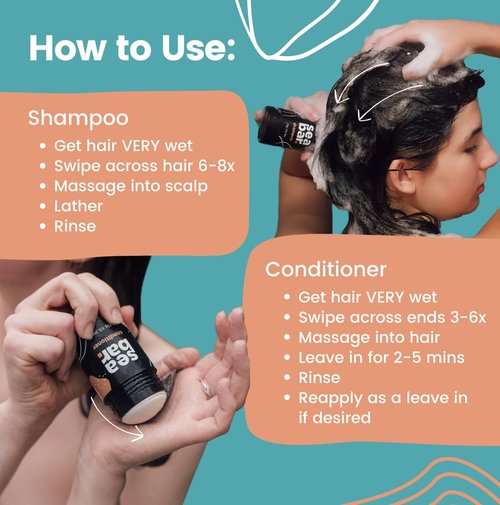 SeaBar Shampoo & Conditioner Bar Set - All Natural Hair Shampoo - Vegan, Sulfate-Free, Eco Friendly Zero Waste Reusable Packaging with Travel Containers, SeaBreeze
