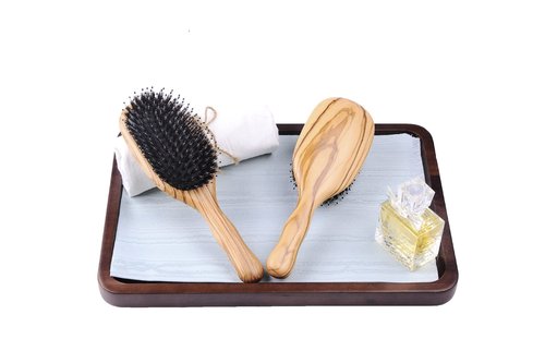 Boar Bristle Hair Brush, Olive Wood Air Cushion Massage Brush With Nylon Pin for Women Men Travel Hair Brush for Curly & Dry Hair Smoothing Detangling