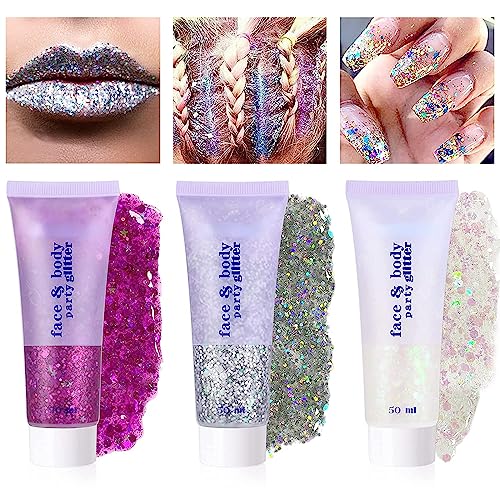 Gold Body Glitter,Sparkling Neon Outfit Party Holographic Sequins Paint Body Glitter Gel Makeup. (02# Gold)