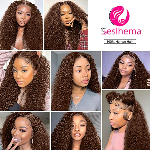 250% Density Mongolian Curly Lace Front Wigs Human Hair 13x6 Auburn Brown HD Transparent Lace Front Wigs Human Hair for Women With Baby Hair Chocolate Deep Curly Lace Frontal Wig