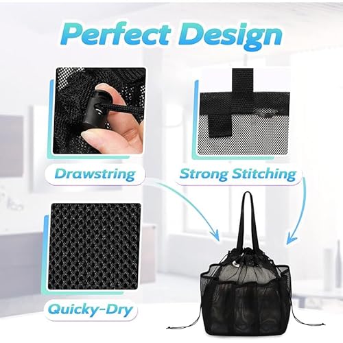 Portable Mesh Shower Caddy ? Hanging Toiletry Bag with Multiple Pockets ? Lightweight Travel Organizer for Bathroom, Camping, and Gym (BLACK)