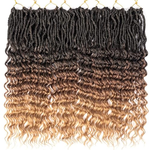 New Faux Locs Crochet Hair 24 Inch 8 Packs Soft Locs Long Deep Waves Goddess Ombre Prelooped Synthetic Dreadlock Extensions (24inch, 1B27)