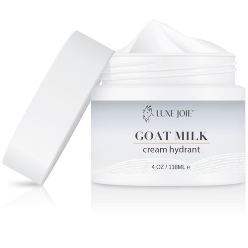 LuxeJoie Goat Milk Moisturizer Face Cream Vitamin C & E, Anti Aging Reduce Dark Circles, Puffiness, Under Eye Bags, Wrinkles & Fine Lines (4 oz.)