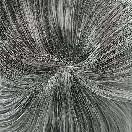 Hair System For Men Toupee Human Hair Replacement All Poly Mens Hair Piece 0.1mm Skin PU Hairpieces For Man Grey Brown Black Wigs(8"X10", #1B60 1B# OFF BLACK WITH 60% SYNTHETIC GREY)