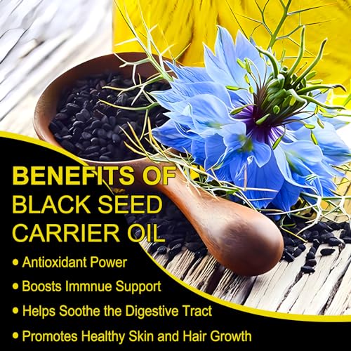 Black Seed Oil - 100% Virgin Cold Pressed Premium Black Seed Oil, Omega 3 6 9 Antioxidant, Immune Boost, Joints, Skin & Hair, Glass Bottle 2.02 fl oz