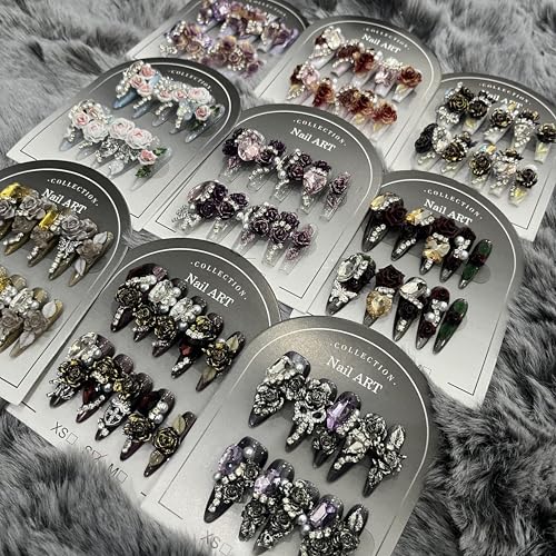 Mystery Box Random 2Packs (20Pcs) Press on Nails 30mm Long Handmade Nails Manicure Charms Nails Art Nail Kit press on nails for Women Party Holiday Photo Wedding Size M
