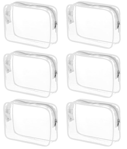 Tergy 6 Packs Clear Cosmetics Bags for Women Men Waterproof Toiletry Bags PVC Makeup Bags Organizer Case with Zipper for Travel Bathroom (6 White Colors)