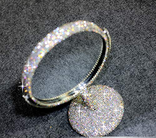 Bestbling Bling Rhinestone Portable Magnified Double Sided Swivel Makeup Vanity Mirror, 360°Rotate Makeup Mirror Round Shaped Two-Sided Makeup Mirror (Silver)