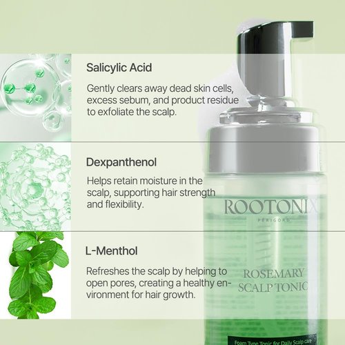 ROOTONIX Rosemary Scalp Tonic for Thinning Hair, Leave-In Treatment, K-Beauty Hair Growth Foam with Biotin, Caffeine (3.38oz /100 ml)
