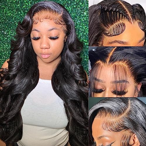 28 Inch Body Wave Lace Front Wigs Human Hair 13X6 HD Lace Frontal Wigs Human Hair 180% Density Glueless Wigs Human Hair Pre Plucked for Women Brazilian Virgin Body Wave Wig Natural Color