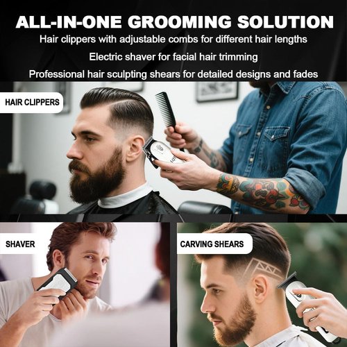 LQT Hair Clippers for Men, Professional Barber Clippers and Trimmer Set, Mens Cordless Clipper, 3 pcs setHair Cutting Kit for Men