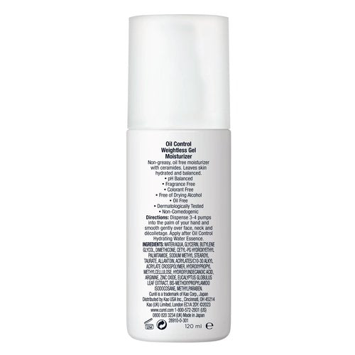 Curel Oil Control Japanese Skin Care, Weightless Gel Moisturizer for Dry, Sensitive Skin, Gel Moisturizer for Face, Fragrance Free, 4 Oz