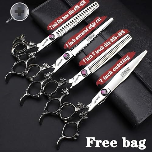 7" 7.5" 8"9" Professional Hairdressing Scissors Barber Salon Hair Cutting Dragon Shears (Large). (7 inch 4pc)