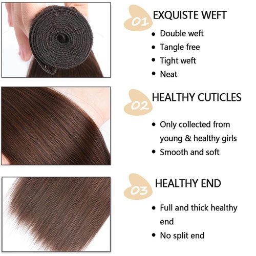 Color 4 Bundles Chocolate Brown Straight Human Hair Bundle 8A Grade Dark Brown 1 Bundle 20 Inch Color 4 Straight Bundles Double Weft Extensions 100G
