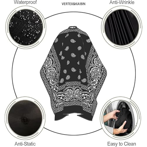 VERTEX&KAIBIN Barber Cape for men Hair Cutting,Black Paisley Cool cape designer,professional barber supply capes