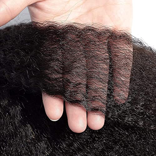 13X4 Kinky Straight Lace Front Wigs Human Hair for Women,26 inch Glueless Kinky Straight Human Hair Wig Pre Plucked HairLine with Baby Hair,180% Density Yaki Straight Lace Wigs Natural Black Color