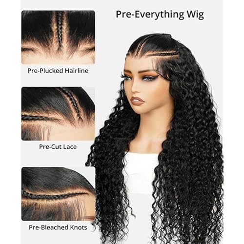 HONEY CROWN 13x6 Burmese Curly Lace Front Wigs Human Hair 180% Density Pre Braided Wig Water Wave HD Transparent Glueless Lace Frontal Wigs for Black Women Pre Plucked with Spiral End (24 Inch)