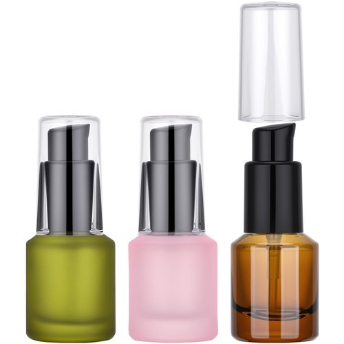 Segbeauty 0.5oz Frosted Glass Pump Bottle Dispenser, 3pcs Empty Travel Size Bottles with Pump, 15ml Refillable Travel Lotion Container, Mini Liquid Containers for Creams Oils Bottle in Mixed Color