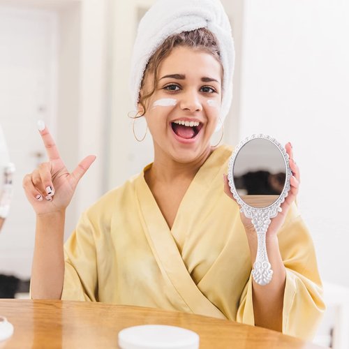 Namalu 40 Pcs Vintage Handheld Mirror Small Embossed Portable Princess Cute Compact Mirror with Handle for Women Valentine Party Favors Travel(White)