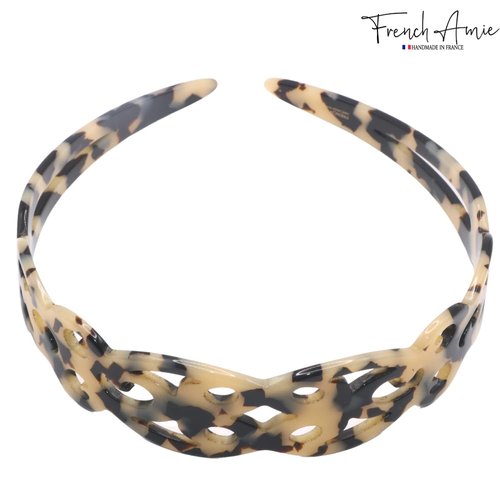 French Amie Filigree Wide 1" Celluloid Acetate Handmade Head bands Fashion Flexible Non Slip Durable Styling Women Hair Accessories, Made in France (White Tokyo)