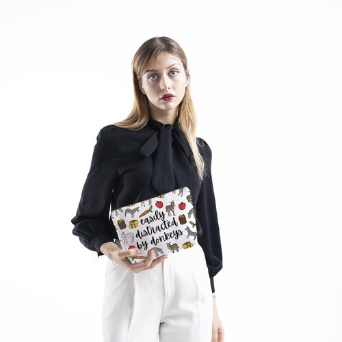 TSOTMO Donkey Owner Gift Easily Distracted By Donkeys Themed Zipper Cosmetic Bag (by donkeys)
