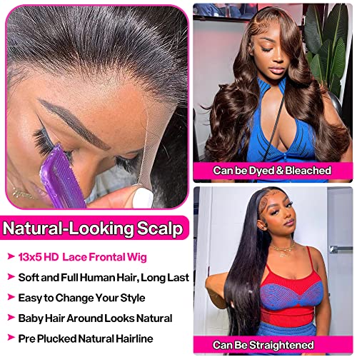 26 Inch 13x5 Body Wave Lace Front Wigs Human Hair For Women 180% Density HD Lace Frontal Wigs Pre Plucked Natural Hairline