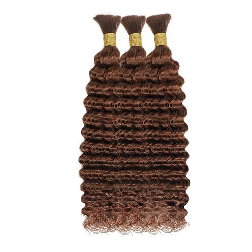 Brown Human Braiding Hair for Boho Braids 150g 20 20 20 Inch Curly Boho Hair for Braiding Knotless Color 30 Deep Wave Bulk Bohemian 3 Bundles/Pack