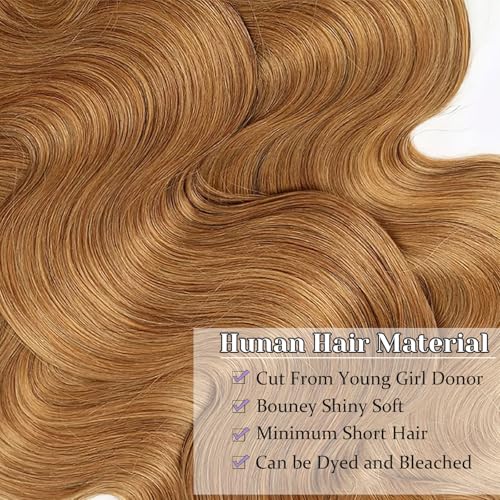 27# Honey Blonde Body Wave Bundles 100% Real Human Hair Bundles 20 22 24 Inch For Quick Weave Double Weft Can Be Dyed and Restyled