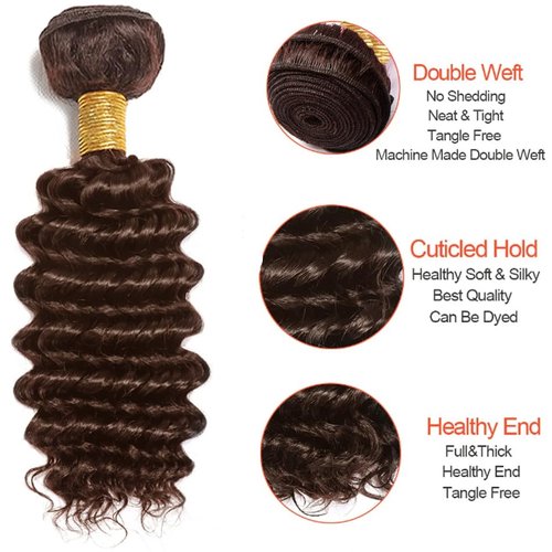 Brown Human Hair Bundles #4 Deep Wave 3 Bundles 10 12 14 inch Brazilian Unprocessed Virgin Hair Chocolate Brown Wet and Wavy Bundle