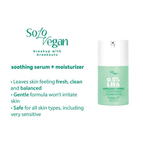 SoloVegan LHA Serum + Moisturizer | Hydrating, Moisturizing, Vegan Korean Skincare for Sensitive, Acne-Prone Skin (Facial Serum, 1.62 fl.oz)