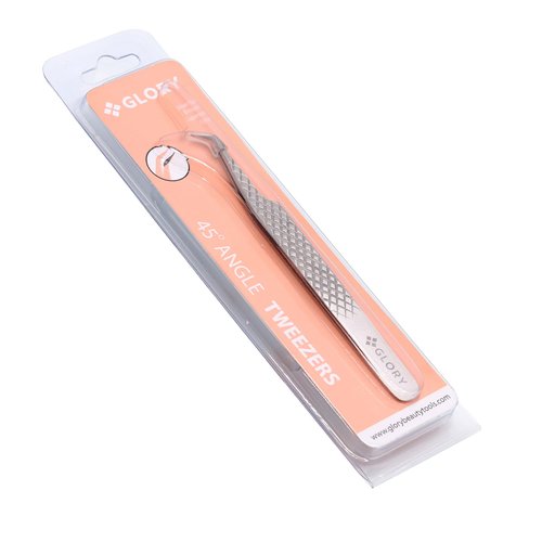 Glory 45 Degree Angle Lash Tweezers for Eyelash Extensions – Precision Fiber Tip Diamond Grip Stainless Steel Lash Tool for Classic Volume & Professional Lash Tech Supplies