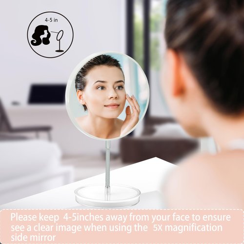 Jasefa 1x/5x Magnifying Makeup Mirror with Stand, Magnified 6" Double Sided Desk Table Mirror，180° Rotation Tabletop Cosmetic Mirror for Traveling,Shaving -White