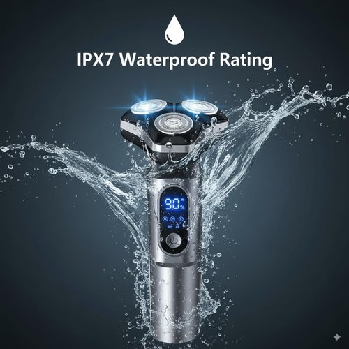 Electric Razor for Men Cordless: Wet/Dry Rotary Shaver Waterproof - USB Fast Charging & Sensitive Skin Care. 3-Blade Rotary Shaving System.LED Display, Travel Lock