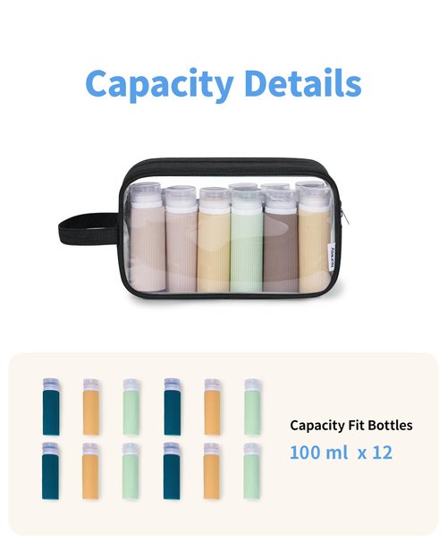 Narwey Clear Travel Toiletry Bags for Traveling Toiletries Men Women, Clear Makeup Bag Cosmetic Bag with Zipper, Make Up Pouch Organizer Bag with Handle, Skincare Beach Snack Medicine Bag, Black