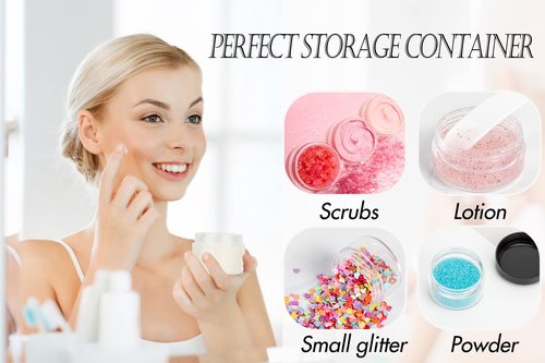 ZEJIA 5 Gram Sample Containers with Lids, Mini Makeup Containers, Empty Plastic Travel Cosmetic Containers with Labels(200 Count, Pink Lid)