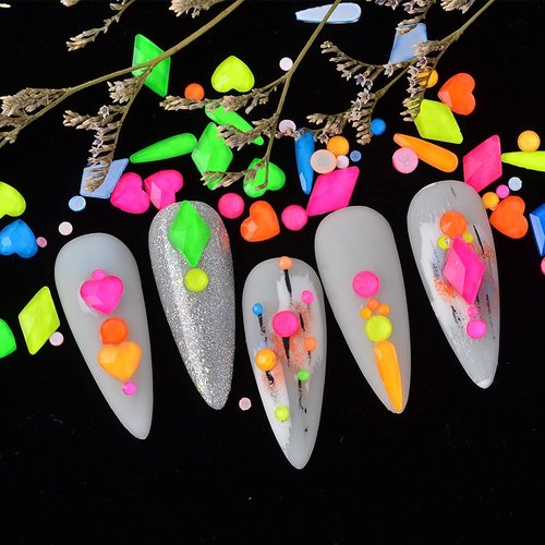 VERONNI Glow in The Dark Nail Rhinestones Kit, Multi Shapes Luminous Neon AB Crystal, Fluorescent Rhinestones for Art Craft Mix Sizes Nail Gems Accessories (04 Luminous)