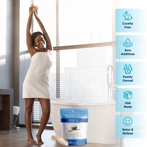 Epsom Salt 5 Lbs Bulk Bag USP Grade Multipurpose Unscented in BPA Free Pouch with Easy Press Lock Seal Plus Bamboo Scoop