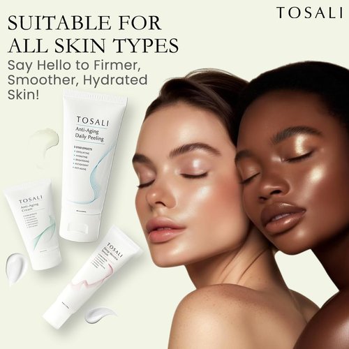 TOSALI Anti Aging Skincare Set – Daily Peeling Mask (6.8 oz), Deep Wrinkle Serum (1.7 fl oz) & Face Cream (1.7 oz) – Hydrating, Brightening, Wrinkle Reduction & Skin Firming for All Skin Types