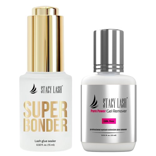 Super Bonder 15ml & Pure Power Lash Remover for Eyelash Extensions 40ml / Lash Bonder for Eyelash Extensions/Locks Eyelash Glue Fumes / 60 Sec Dissolution Lash Glue Remover/Lash Extension Supplies