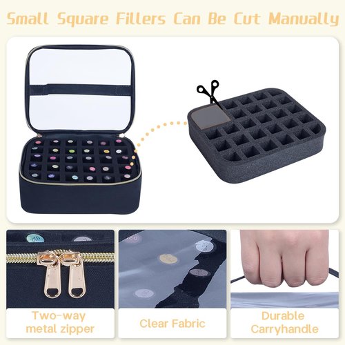 UOZL Small Clear Nail Polish Case Holds 30 bottles(15ml-0.5fl.oz) Nail Polish Organizer Multifunctional Nail Polish Bag organizer, Cosmetic Travel Makeup Cases for Women, Black