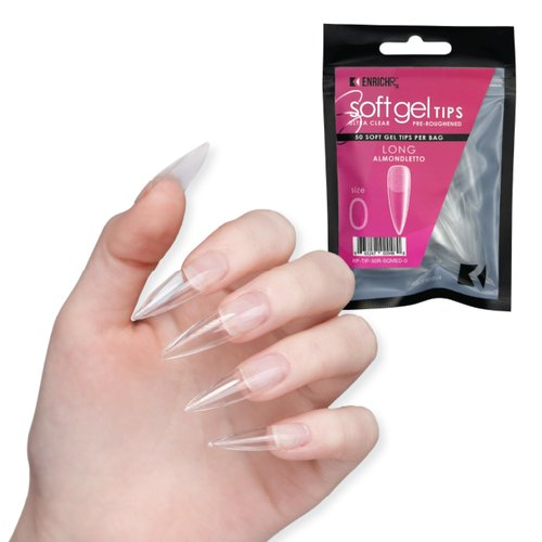 Soft Gel Tips Ultra Clear Pre-Roughened 550 pcs (Long Almondletto)